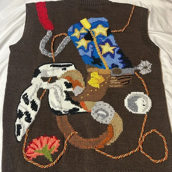 Vtg 90s Berek Marta D Sweater Vest M Wearable Art Hand Knit Western Cowgirl - Picture 15 of 16